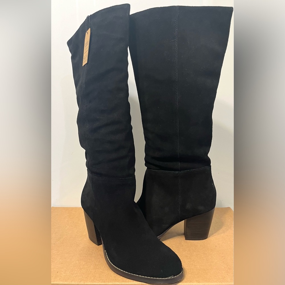 CREVO ATTY Black Suede Knee High Pull On Heeled Boots 9.5 - Picture 14 of 16